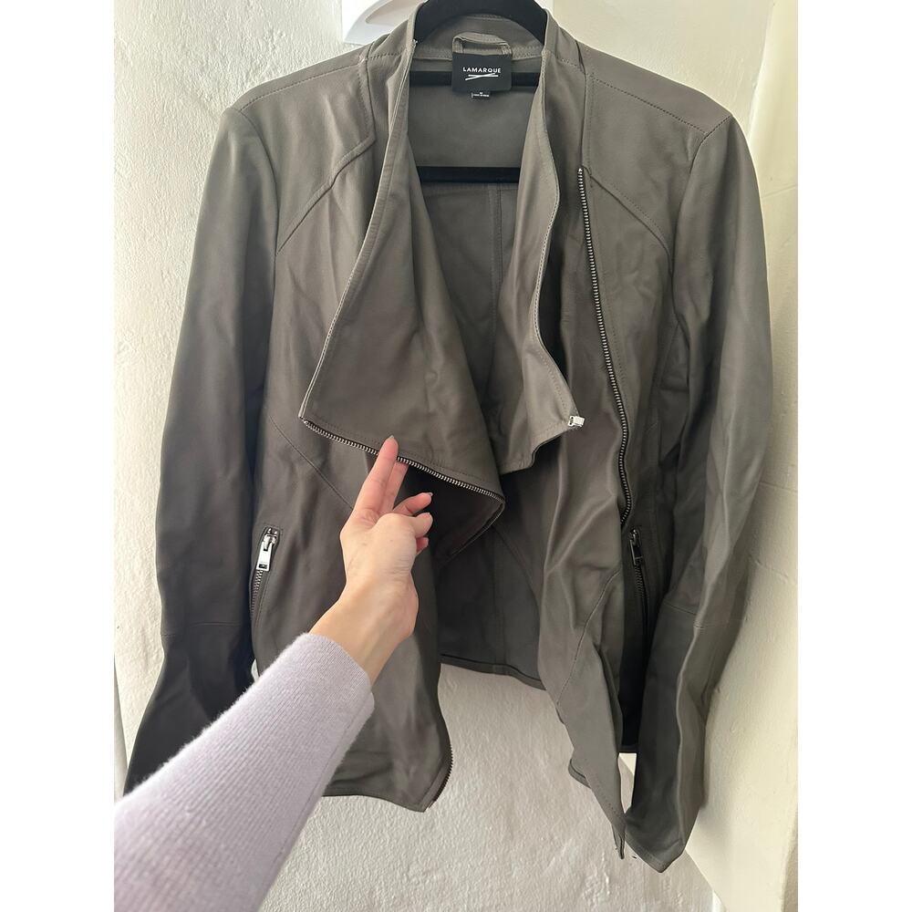 Lamarque Leather Asymmetrical Zip Biker Moto Jacket M - Picture 3 of 5